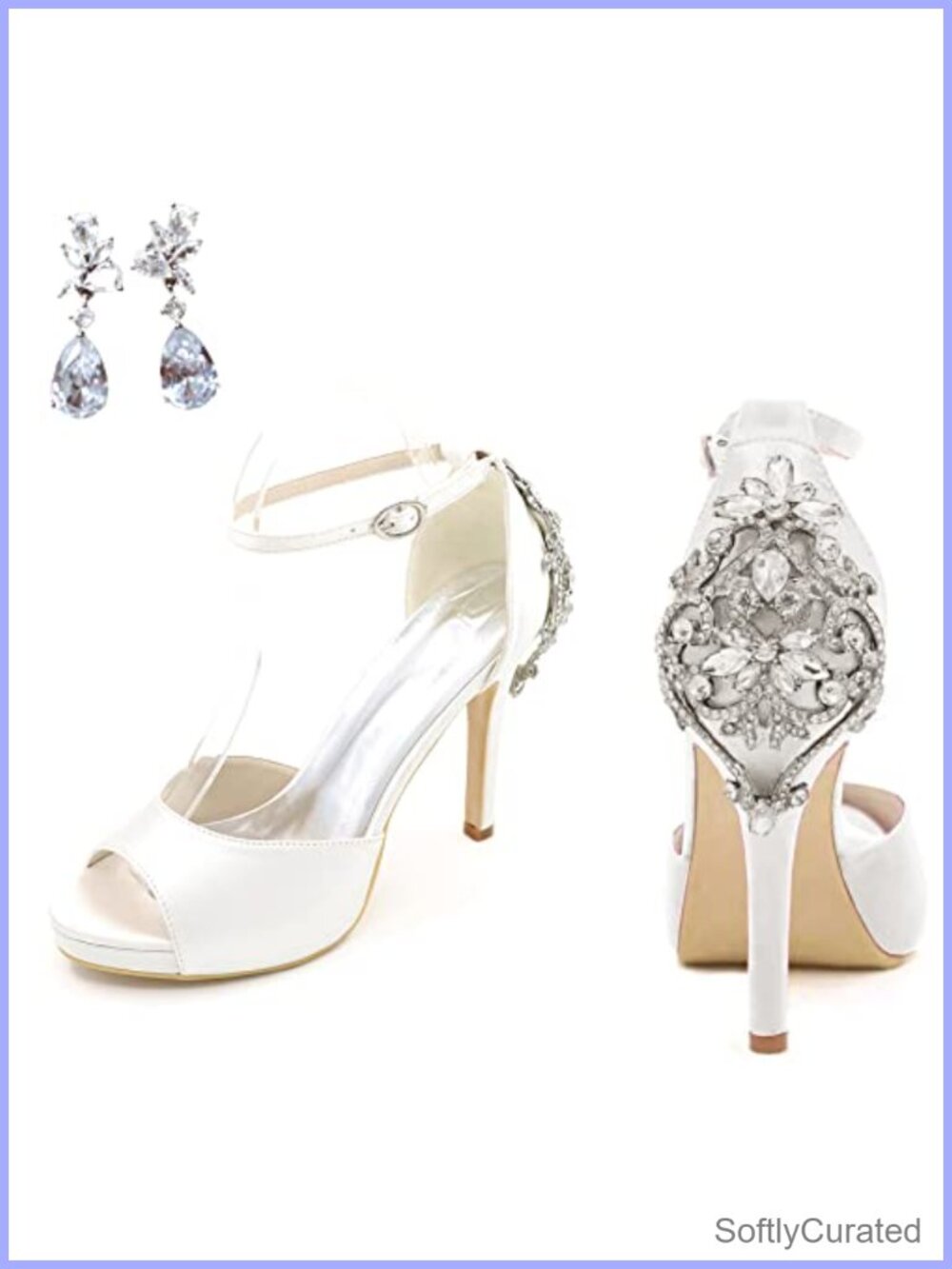 Satin Platform High Heels Stiletto Crystal Back Ankle Strap Wedding Sandals